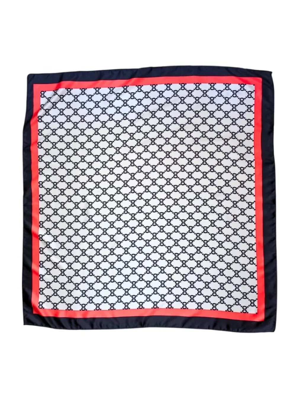 Vintage Geometric Monogram Silk Feel Scarf - Black, White & Red Border Square